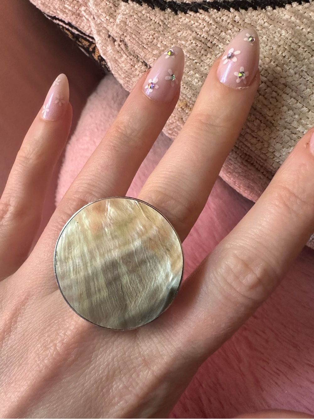 Iridescent Mother of Pearl Circle Disk Ring